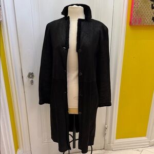 Cole Haan butter soft leather Black Button-Up Coat- beautiful!!! Sz Large -